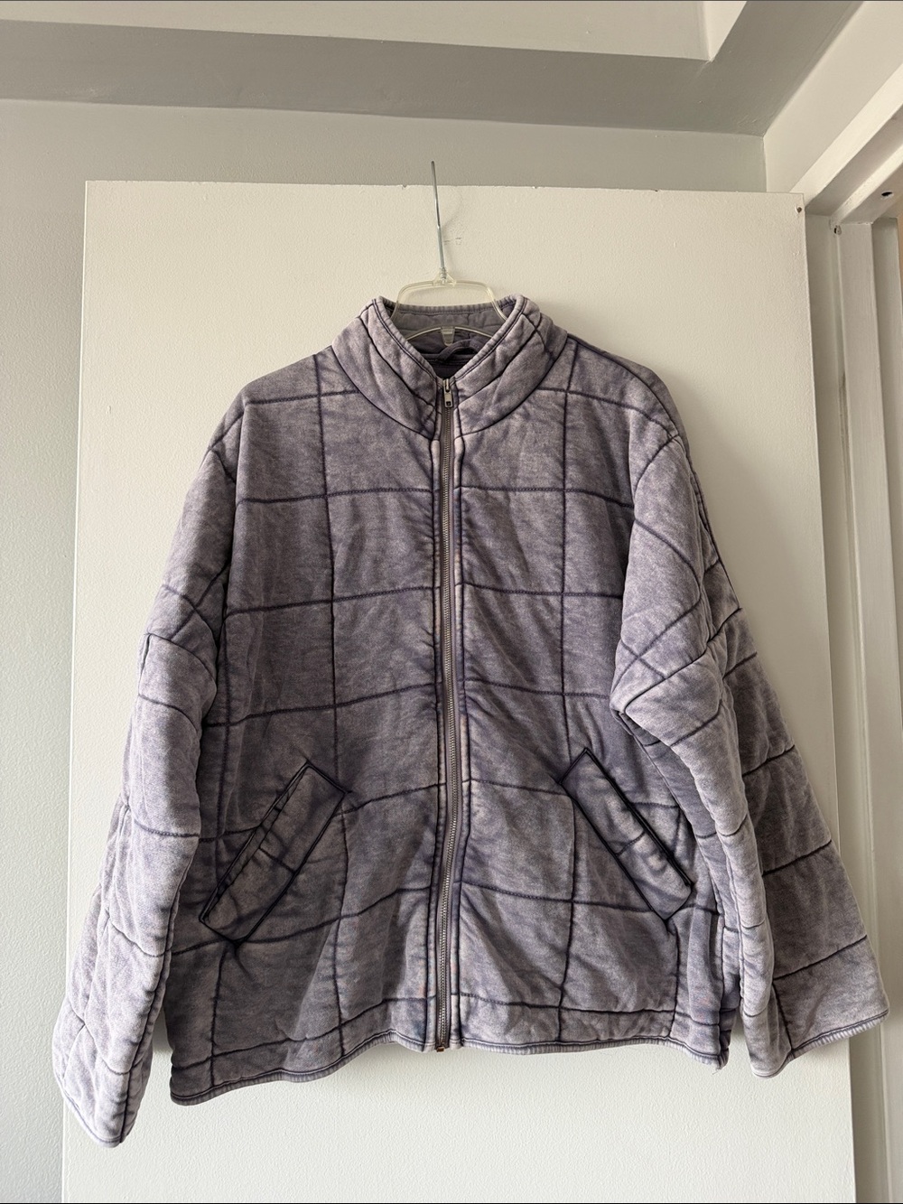 Forever 21 Acid Wash Quilted Puffer Jacket Purple Slouchy Bomber Large
